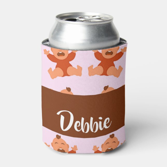 Custom name crying babies on pink can cooler (Can Front)