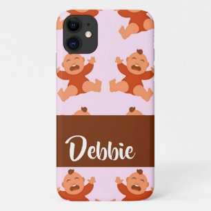 Custom name crying babies on pink iPhone 11 case