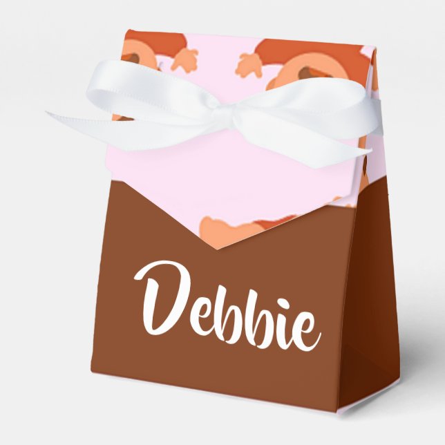 Custom name crying babies on pink favor box (Front Side)