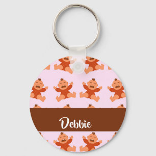 Custom name crying babies on pink keychain