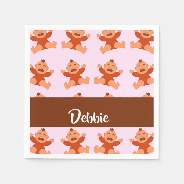 Custom name crying babies on pink napkin (Front)