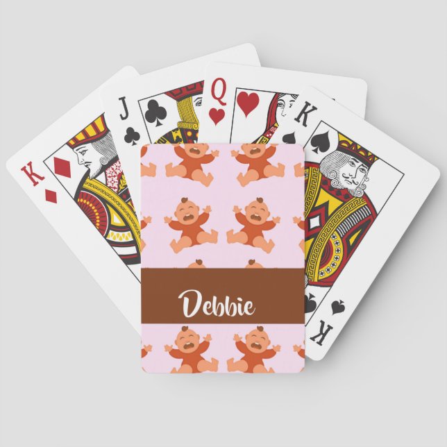 Custom name crying babies on pink playing cards (Back)