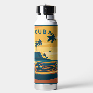 Custom Name Cuba Car Illustration Water Bottle