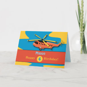 Custom Name, Custom Age, 4th Birthday with Helicop Card