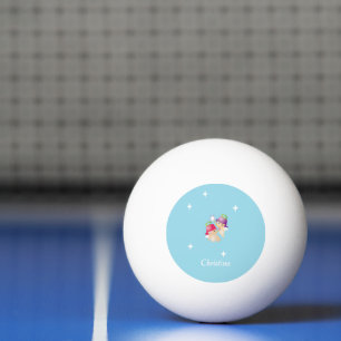 Custom name cute angels on blue ping pong ball