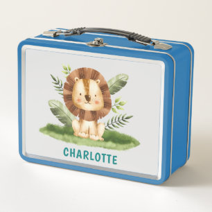 Custom Name Cute Animals Lion Kids Metal Lunch Box