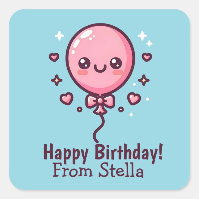 Custom Name Cute Balloon Birthday Stickers (Front)