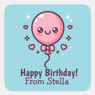 Custom Name Cute Balloon Birthday Stickers