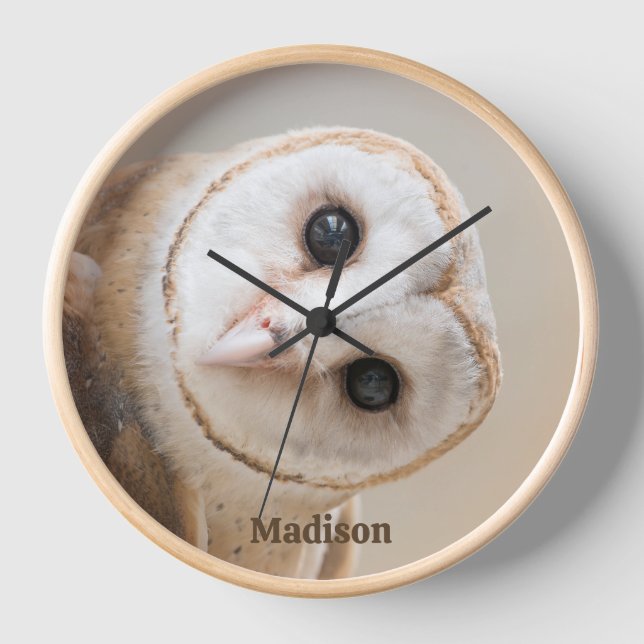 Custom Name Cute Barn Owl Clock (Front)