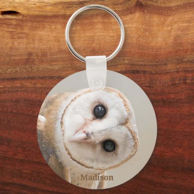 Custom Name Cute Barn Owl Keychain (Back)