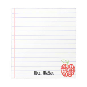 Custom Name Cute "Best Teacher Ever" Apple Wordart Notepad