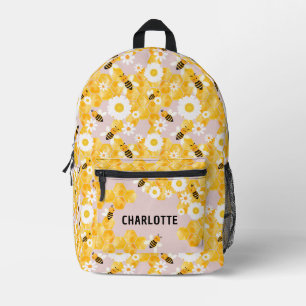 Custom Name Cute Bumble Bees Honeycomb School Kids Printed Backpack