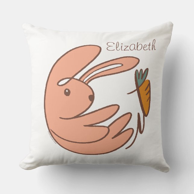Custom Name Cute Bunny & Carrot Animal Art Nursery Throw Pillow (Front)