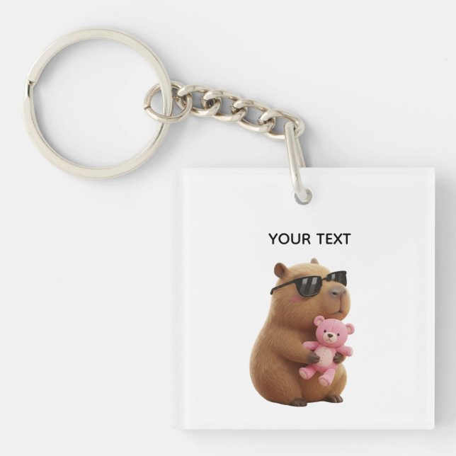 Custom Name Cute Capybara Pink Teddy Bear Keychain (Devant)