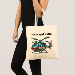 Custom Name Cute Cartoon Helicopter Aviation Tote Bag