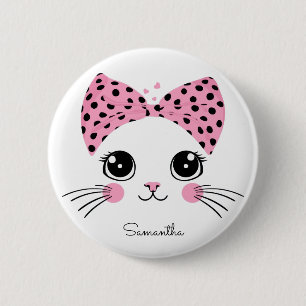 Custom Name Cute Cat Face 2 Inch Round Button