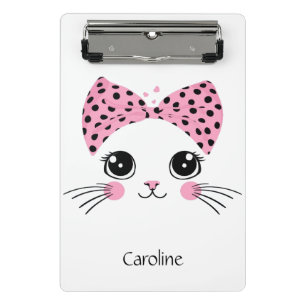 Custom Name Cute Cat Face Mini Clipboard
