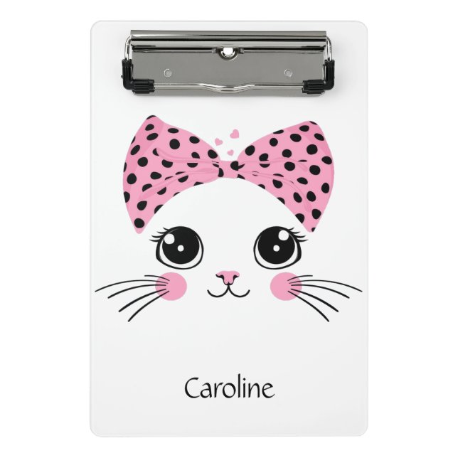 Custom Name Cute Cat Face Mini Clipboard (Front)