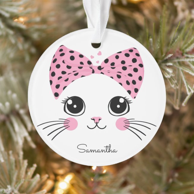 Custom Name Cute Cat Face Ornament (Tree)