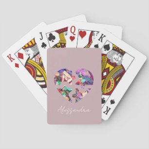 Custom Name Cute Colourful Heart Blush Powder Pink Playing Cards