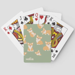 Custom Name Cute Corgi Pattern for Dog Lover Playing Cards
