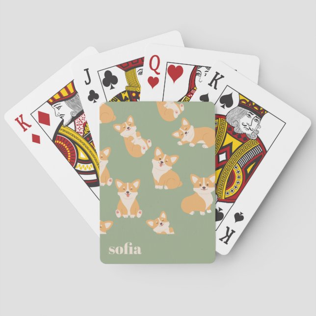 Custom Name Cute Corgi Pattern for Dog Lover Playing Cards (Back)