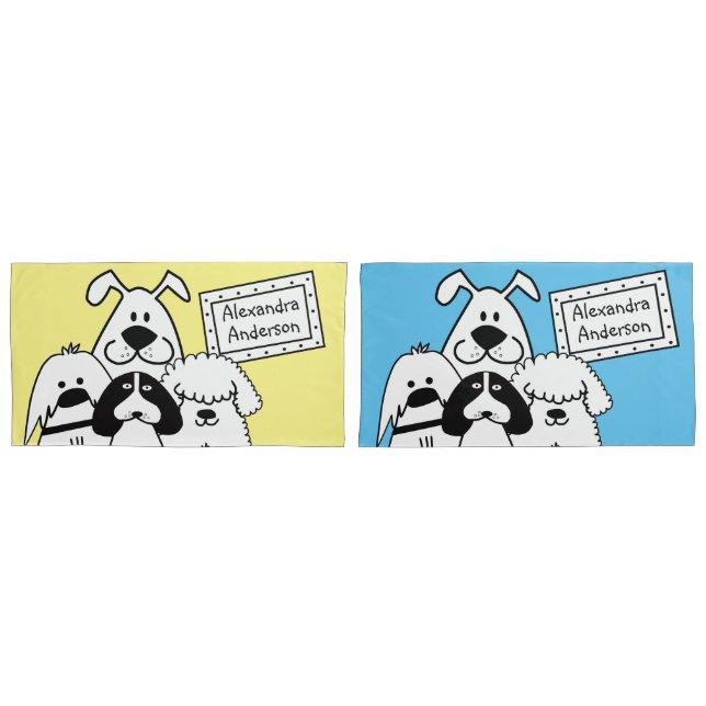 Custom Name Cute Dog Doodles Pillowcase (Front-Set)