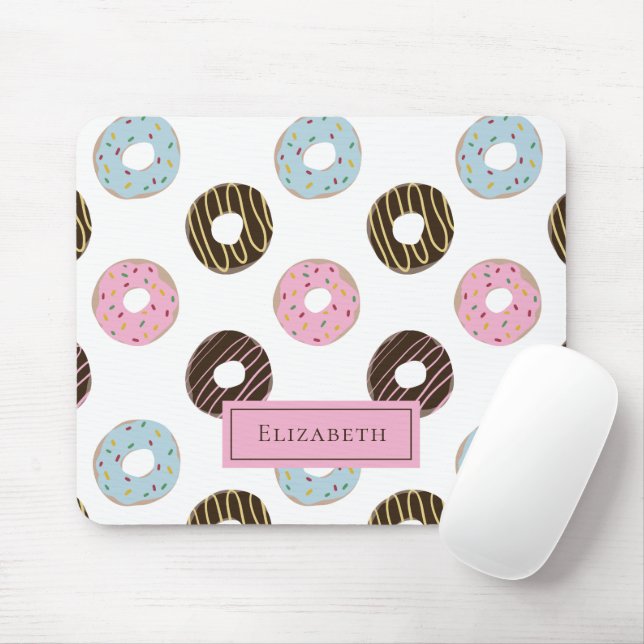 Custom Name Cute Doughnuts Pastel Sweet Tooth Text Mouse Pad (With Mouse)