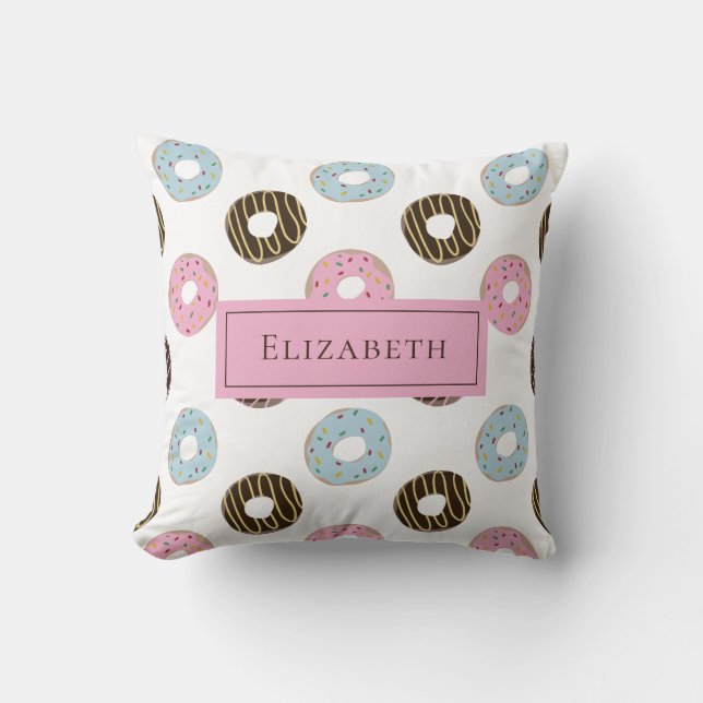 Custom Name Cute Doughnuts Pastel Sweet Tooth Text Throw Pillow (Front)