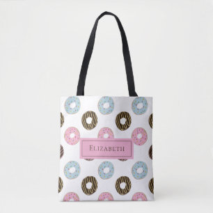 Custom Name Cute Doughnuts Pastel Sweet Tooth Text Tote Bag