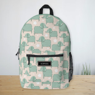 Custom Name Cute Elephant Pattern Nordic Kids Printed Backpack
