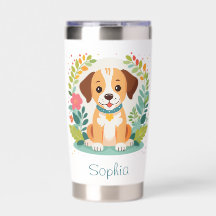 Custom Name Cute Floral Dog Puppy Girls