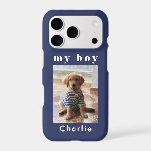 Custom Name Cute Fun Dog Pet Photo Navy Blue White