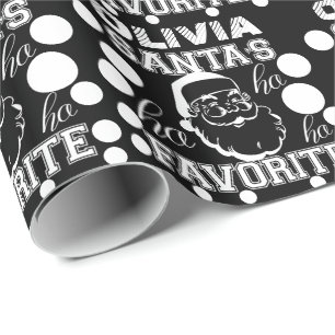 Custom Name Cute Funny Santa Claus Black and White Wrapping Paper