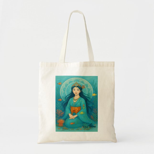 Custom Name Cute girl’s Japanese Mermaid Princess Tote Bag (Front)
