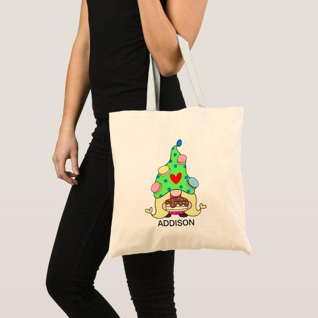 Custom Name Cute Gnome Cookies Hat Cake Heart Tote Bag (Front (Product))