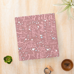Custom Name, Cute Hearts and Stars old-rose Binder