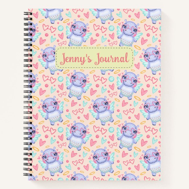 Custom Name Cute Hippo Bullet Journal (Front)