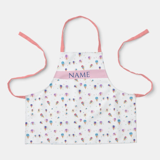 Custom Name - Cute Ice Cream Pattern Kids Apron (Front)