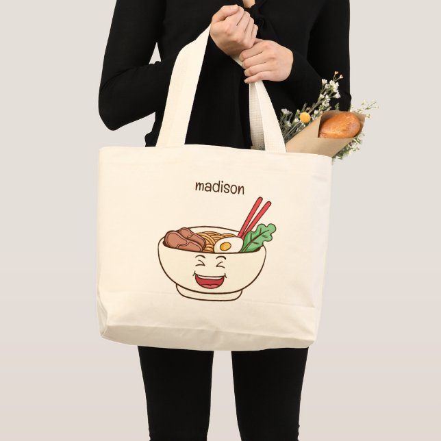 Custom Name Cute Kawaii Noodles Large Tote Bag (Front (Product))