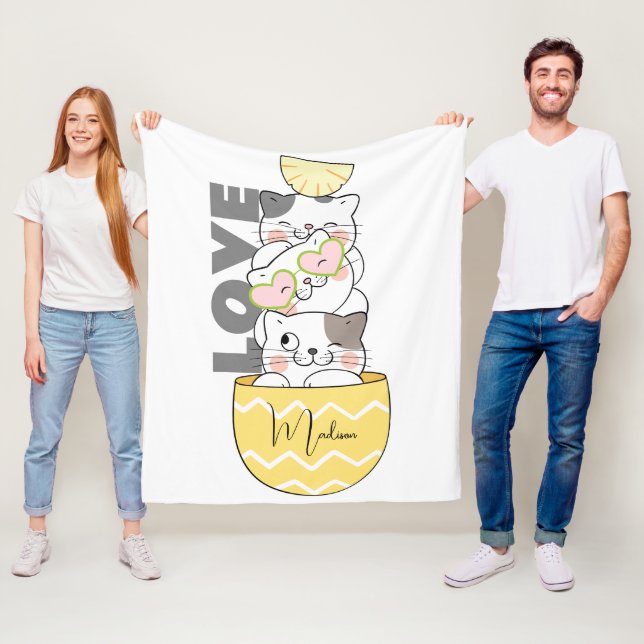 Custom Name Cute Kittens Fleece Blanket (In Situ)