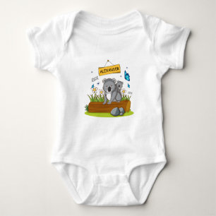 Custom Name cute Koala & Butterfly Garden  Baby Bodysuit
