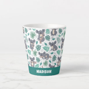 Custom Name Cute Koalas Pattern Latte Mug