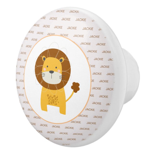 Custom name cute Lion unisex jungle theme nursery Ceramic Knob (Right)