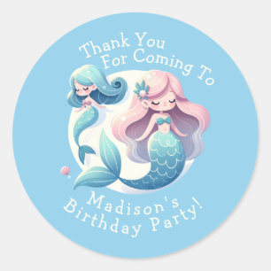Custom Name Cute Mermaid Theme Magical Birthday Classic Round Sticker