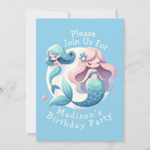 Custom Name Cute Mermaid Theme Magical Birthday  Invitation