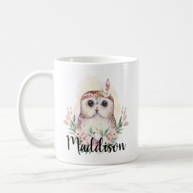 Custom Name Cute Owl Mom Nurse Teacher Gift Coffee Mug (Left)