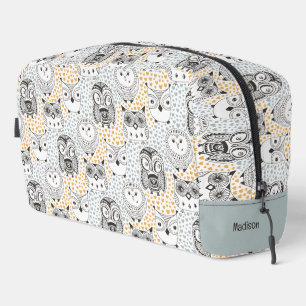 Custom Name Cute Owl Pattern Dopp Kit