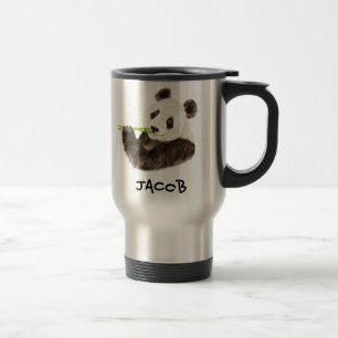 Custom Name Cute Panda Watercolor Animal Travel Mug