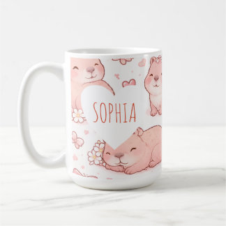 Custom Name Cute Pastel Capybara Bow Girls Coffee Mug